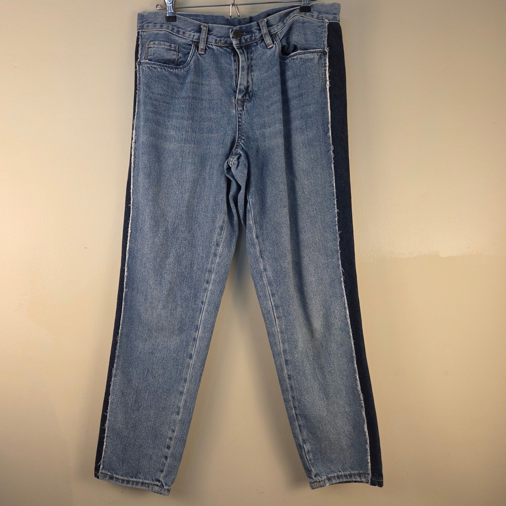 BLANKNYC Crop Girlfriend Two Tone Side Stripe Jeans Light Wash Blue Size 29
